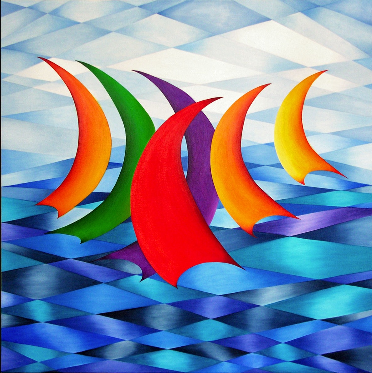 Regata, Olio su tela, 100 x 100 cm